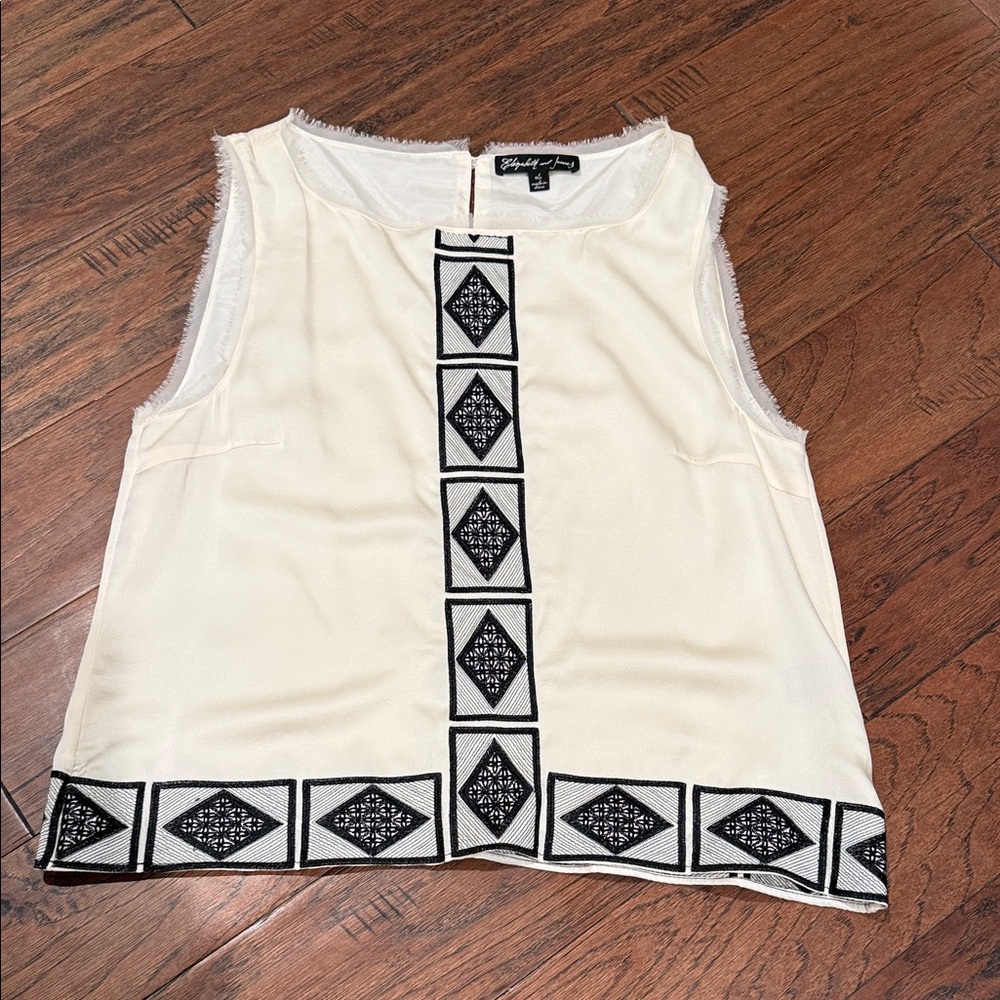Elizabeth and James Ivory Blouse with Black Diamond Pattern